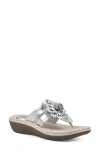 Cliffs By White Mountain Cassia Womens Faux Leather Thong Wedge Sandals In Silver/metallic/smooth