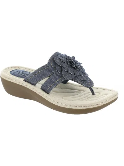 Cliffs By White Mountain Cassia Womens Padded Insole Flip-flop Wedge Sandals In Denim Blue/fabric