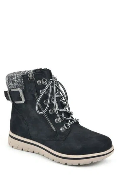 Cliffs By White Mountain Hearty Knit Collar Lace-up Boot In Black/fabric/sweater