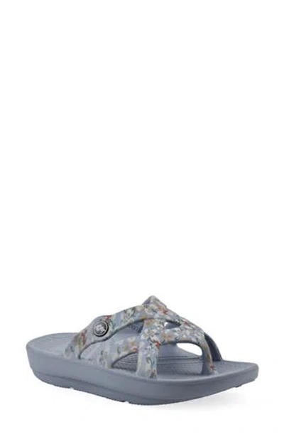 Cliffs By White Mountain Rip Foam Slide Sandal In Light Blue Floral Print