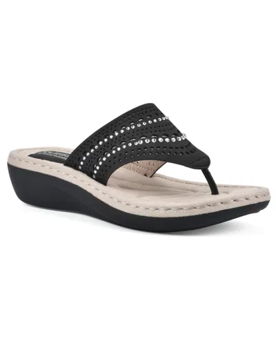 Cliffs By White Mountain Women's Comate Thong Sandal In Black Nubuck- Polyurethane