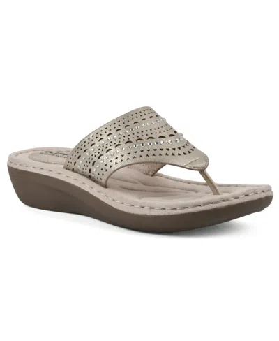Cliffs By White Mountain Women's Comate Thong Sandal In Stone Fabric- Textile