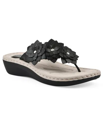 CLIFFS BY WHITE MOUNTAIN WOMEN'S CONTENT FLORAL WEDGE SLIP-ON SANDALS