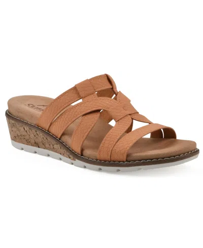 Cliffs By White Mountain Women's Tinisha Wedge Slip-on Sandals In Peach Embossed