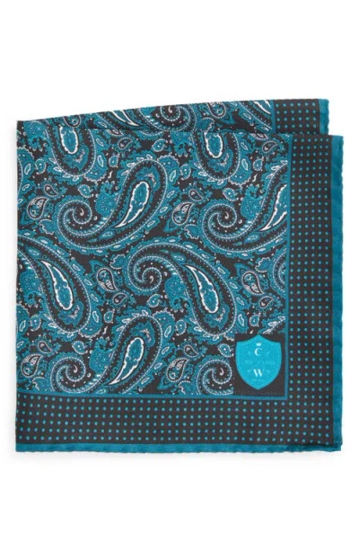 Clifton Wilson Aqua Paisley Silk Pocket Square