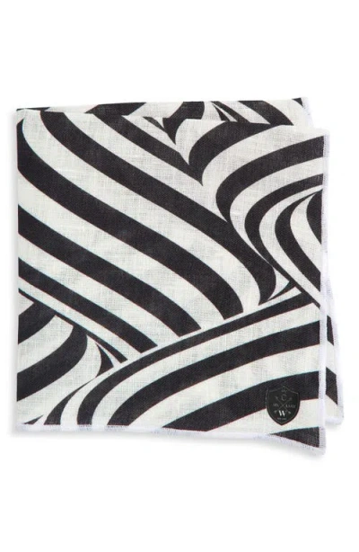 Clifton Wilson Black & White Swirling Stripes Linen Pocket Square