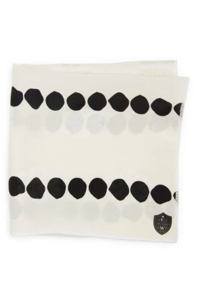 Clifton Wilson Black Dot Floral Jacquard Silk Pocket Square In White