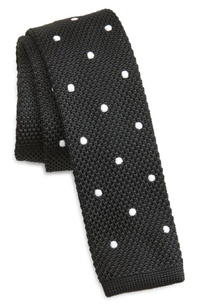 Clifton Wilson Black Polka Dot Knit Silk Tie