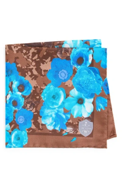 Clifton Wilson Blue & Brown Floral Silk Pocket Square