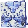 Clifton Wilson Blue & White Palms Linen Pocket Square