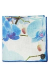 CLIFTON WILSON BLUE FLORAL LINEN POCKET SQUARE