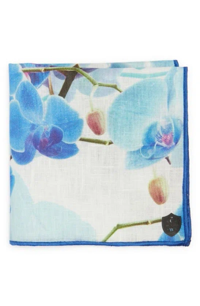 Clifton Wilson Blue Floral Linen Pocket Square