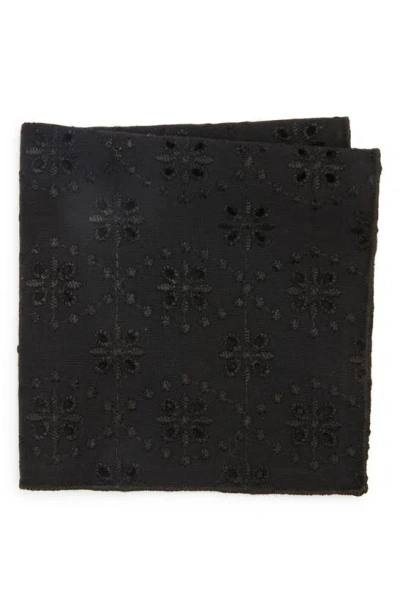Clifton Wilson Broderie Anglaise Cotton Pocket Square In Black