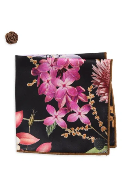 Clifton Wilson Brown & Fucshia Floral Silk Pocket Square