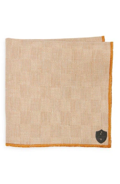 Clifton Wilson Check Linen Pocket Square In Neutral