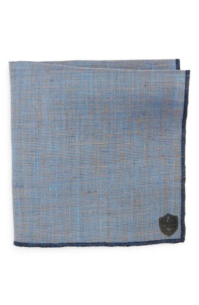 Clifton Wilson Crosshatch Linen Pocket Square In Blue