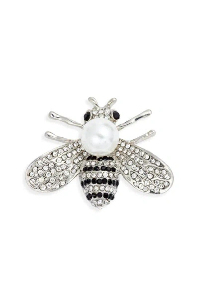 Clifton Wilson Crystal & Imitation Pearl Bee Lapel Pin In Silver