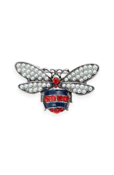 Clifton Wilson Crystal Bee Lapel Pin In Silver/ Red