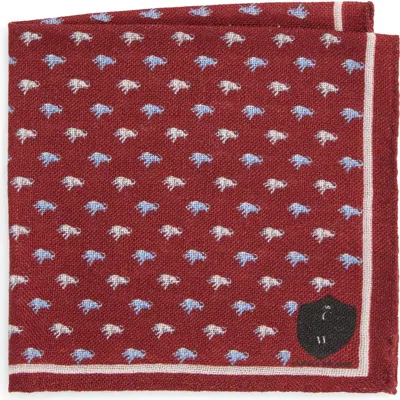 Clifton Wilson Elephant Print Wool Pocket Square In Maroon
