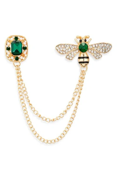 Clifton Wilson Embellished Bee & Jewel Chained Lapel Pin In Gold