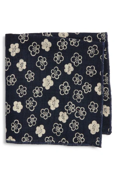 Clifton Wilson Floral Linen Pocket Square In Neutral