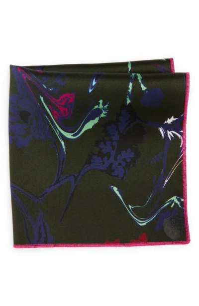 Clifton Wilson Floral Silk Pocket Square In Black