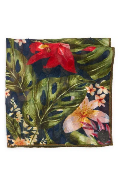 Clifton Wilson Floral Silk Pocket Square In Navy