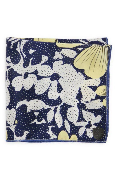 Clifton Wilson Floral Silk Pocket Square In Navy