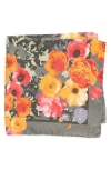 Clifton Wilson Floral Silk Pocket Square In Orange