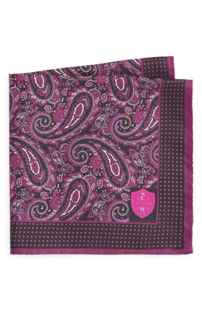 Clifton Wilson Fuschia Paisley Silk Pocket Square