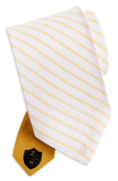 Clifton Wilson Gold & White Stripe Reversible Slub Linen Tie