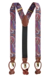 Clifton Wilson Grey & Fuchsia Paisley Silk Suspenders In Grey