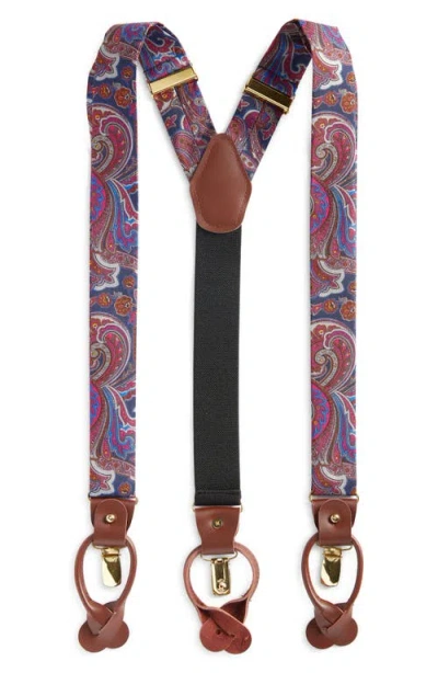 Clifton Wilson Grey & Fuchsia Paisley Silk Suspenders