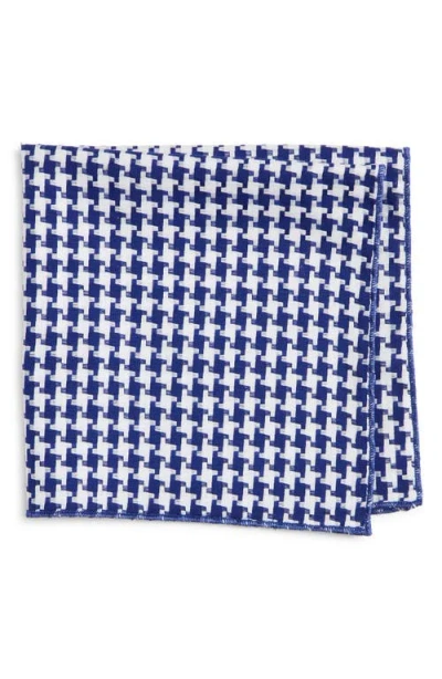 Clifton Wilson Houndstooth Cotton Pocket Square In Blue