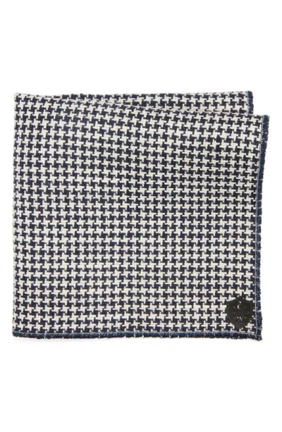 Clifton Wilson Houndstooth Cotton Pocket Square In Blue