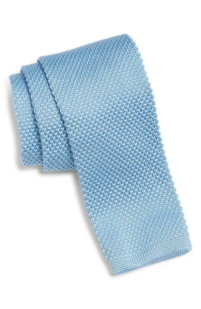 Clifton Wilson Light Blue Knit Silk Tie In Metallic