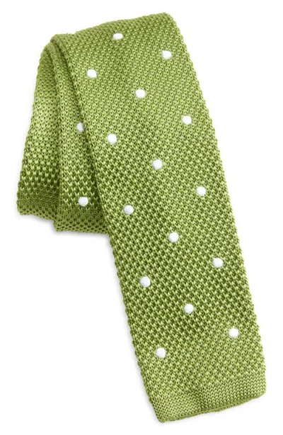 Clifton Wilson Moss Green Polka Dot Knit Silk Tie In Mossgreen