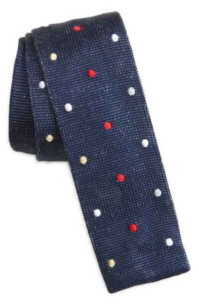 Clifton Wilson Multicolor Polka Dot Knit Silk Tie In Denim