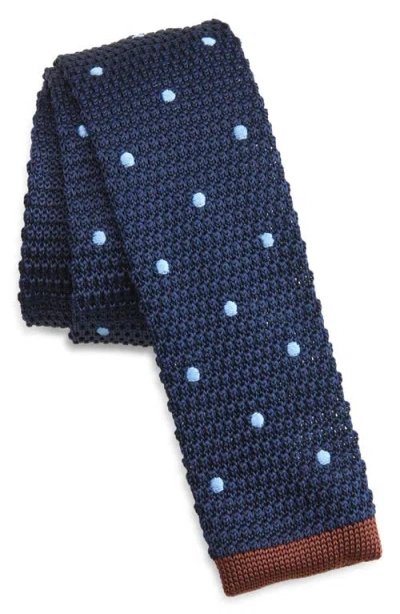 Clifton Wilson Navy & Brown Polka Dot Knit Silk Tie