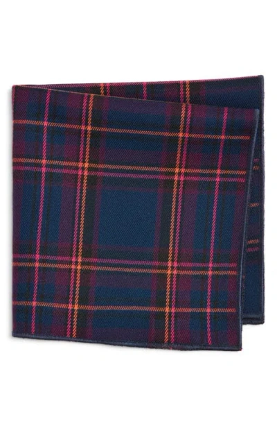 Clifton Wilson Navy & Fuchsia Plaid Wool Pocket Square In Blue
