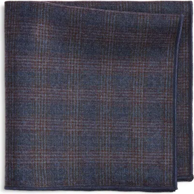 Clifton Wilson Navy & Maroon Plaid Wool Pocket Square In Blue