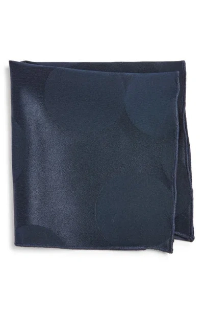 Clifton Wilson Navy Circles Silk Pocket Square In Blue