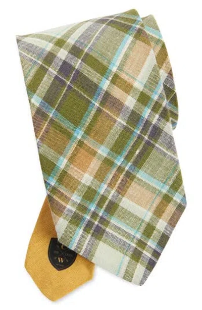 Clifton Wilson Olive & Tan Reversible Slub Linen Tie In Green