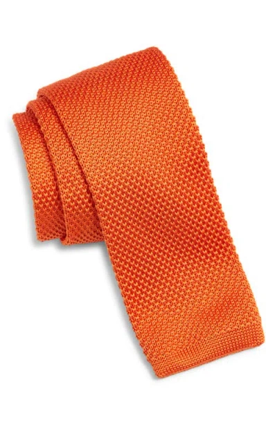 Clifton Wilson Orange Knit Silk Tie In Pattern