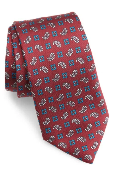 Clifton Wilson Paisley & Medallion Silk Tie In Burgundy