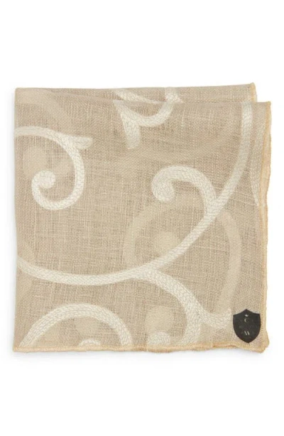 Clifton Wilson Paisley Linen Pocket Square In Beige/gold