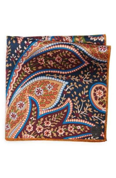Clifton Wilson Paisley Linen Pocket Square In Tan