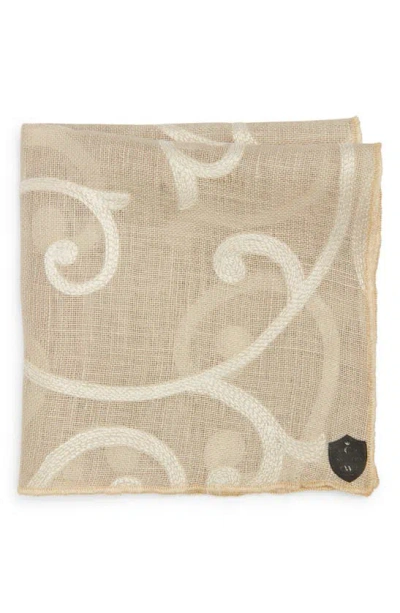 Clifton Wilson Paisley Silk Pocket Square In Beige/ Gold