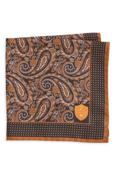 Clifton Wilson Paisley Silk Pocket Square In Copper