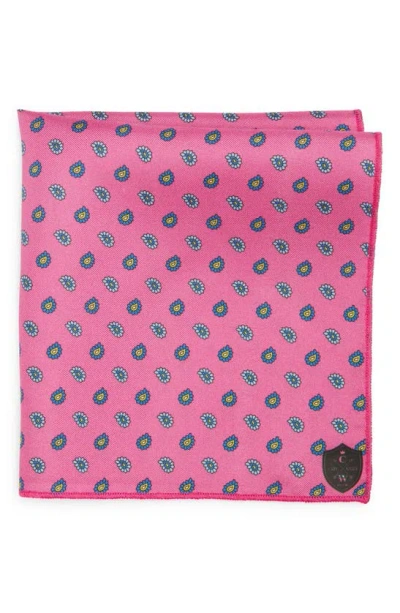 Clifton Wilson Paisley Silk Pocket Square In Pink